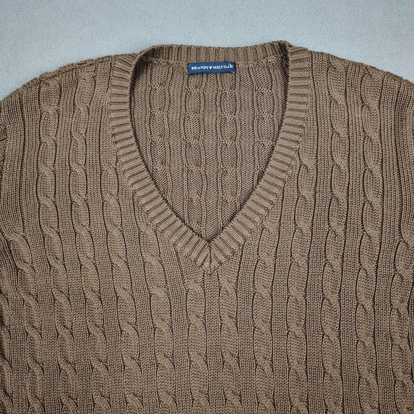 Brandy Melville Cable Knit Sweater Women OS (Medium) Brown Preppy Academia - Picture 2 of 10